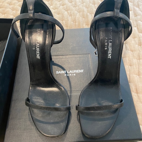 Saint Laurent Jane Black Leather Sandal - Picture 1 of 6